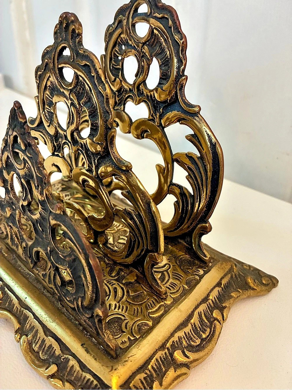 Vintage CBF Made in England Brass Letter Holder Ornate Victorian Napkin Rack